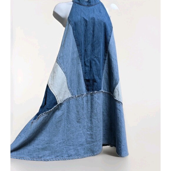 Free People Rising Sun Denim Mini Dress Halter 70s Open Back Hippie Festival Lrg - Picture 5 of 16